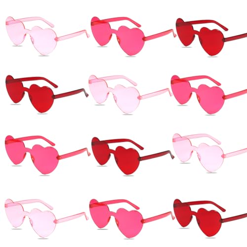 HGFDKOU Herz Sonnenbrille Rosa, 12 Paar Brille Herz Hippie Brille, Randlose Herz Party Brille, Lustige Neon Farben Partybrille Set, Für Karneval Tanz Themenparty Geburtstagsfeier von HGFDKOU