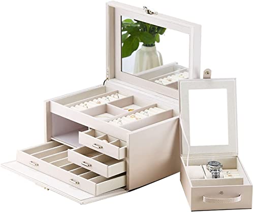 Aufbewahrungsbox, Schmuck-Organizer, große Aufbewahrung, 4 Ebenen, mit Spiegel und Schloss, ordentlicher Organizer, Halsketten, Ohrringe, Reise-Schmuckschatullen für Damen, große Schmuckschatullen von HGFSGGGREEHY