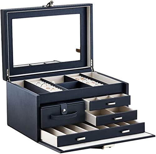 Aufbewahrungsbox, Schmuck-Organizer, große Aufbewahrung, 4 Ebenen, mit Spiegel und Schloss, ordentlicher Organizer, Halsketten, Ohrringe, Reise-Schmuckschatullen für Damen, große Schmuckschatullen von HGFSGGGREEHY