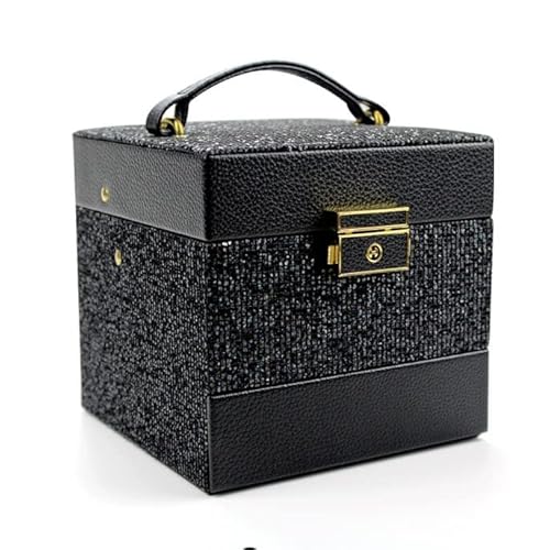 Aufbewahrungsbox PU-Leder europäischen Stil Verschluss Halskette Ring Ohrringe Schmuckschatulle Kleiderbox (Farbe: Schwarz, Größe: 13 x 13 x 12,8 cm) (D 13 x 13 x 12,8 cm) (E 13 x 13 x 12,8 cm) von HGFSGGGREEHY