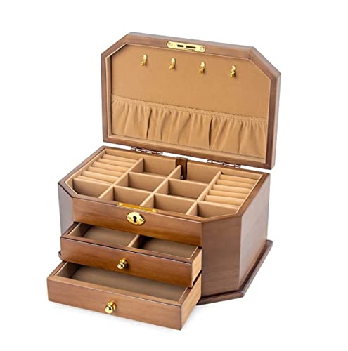 Schmuckkästchen, Schmuck-Organizer, große Holz-Schmuckschatulle mit 2 Schubladen, Vintage-Schmuckschatulle, Ring-Halskette und Ohrring-Organizer, Schlafzimmer-Zubehör (A 28 x 19 x 15 cm) von HGFSGGGREEHY