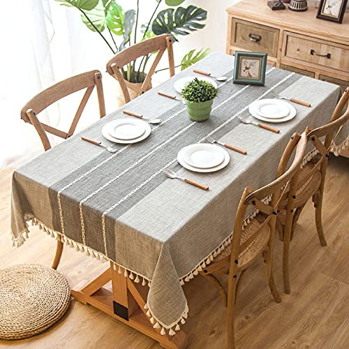 Tischdecke Abwaschbar,Boho Gitternähte Leinen Tischdecke Grau Rechteckige Tischdecken Quaste Tischdecke Natürlicher Baumwollstoff Tischdecke Hochzeitsfeier Essen Bankett Dekoration,120X160Cm von HGJH