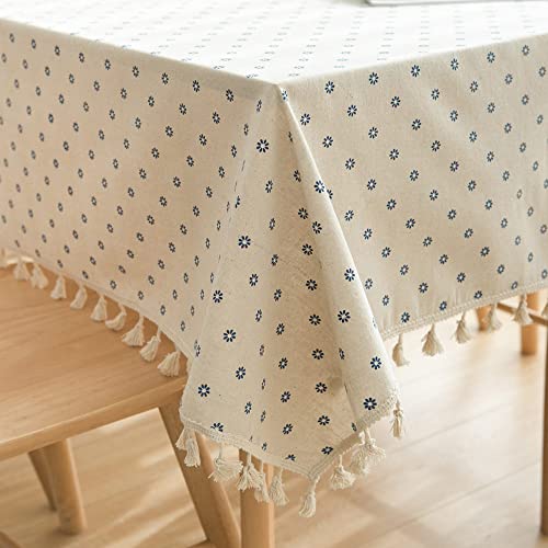 Tischdecke Abwaschbar,Retro-Boho-Tischdecke Aus Leinen Mit Spitzenkante, Blau, Aaisy, Tischdecke Mit Quasten, Natürliche Baumwolle, Tischdecke Aus Natürlicher Baumwolle, Für Rechteckigen Tisch, Hoch von HGJH