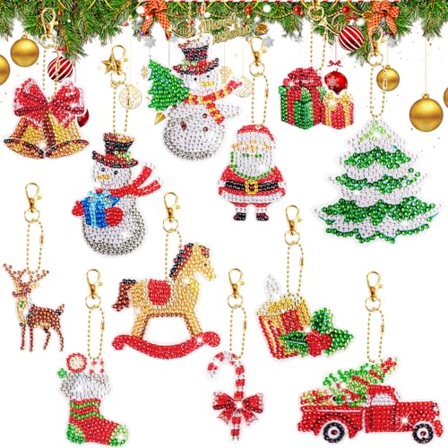 12PC Diamond Painting Weihnachten Anhänger, 5D Weihnachtsmann Schlüsselanhänger Set, Doppelseitige Weihnachten Wichtel Painting Kit, DIY Basteln Weihnachten Kit für Weihnachtsbaum Deko Fenster Hängend von HGRGHH