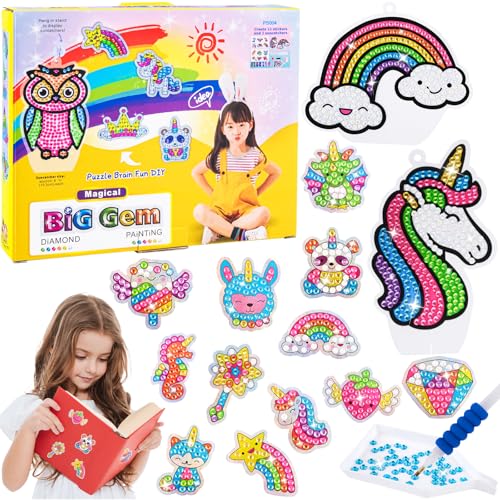 HGRGHH Basteln Mädchen 6 7 8 9 10 Jahre, 14 Stück Einhorn Diamant Painting Sticker, Bastelset Kinder ab 6 Jahre, 5D Einhorn Diamond Painting Kinder, Einhorn Geschenke Für Mädchen 6-12 Jahre von HGRGHH