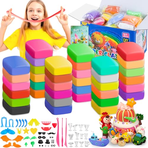 HGRGHH Modelliermasse Lufttrocknend, 36 Farben Modelliermasse Lufttrocknend für Kinder, Ultra Licht Form Ton, Magische Seltsamer Air Dry Clay Set für Jungen Mädchen im Alter von 3–12 Jahren Geschenk von HGRGHH