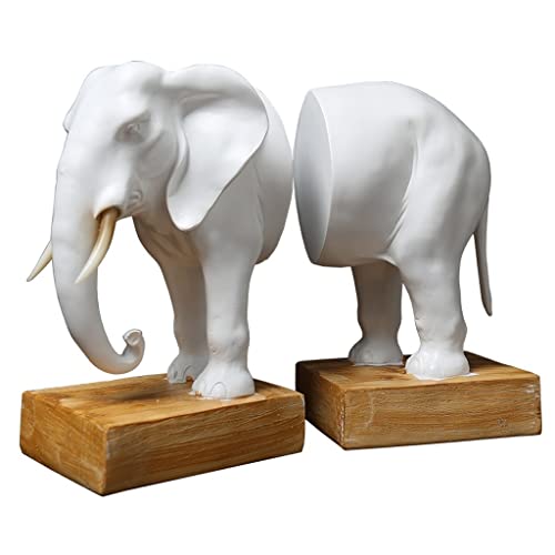 HGRYNDRO Plattenklemme Bookends Lucky Elephant Buch Enden Bücherregal Harz Anti-Rutsch Buchtende Dekoration Wohnzimmer Esszimmer Büro Shop Hotel Auspicious Elefant Tafelklammer von HGRYNDRO