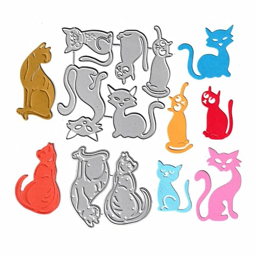 7 niedliche Katzen Stanzformen, schöne Katze, Tier-Stanzformen, Metall-Prägeschablonen für Karten, Scrapbooking und Bastelalbum, Papierkartendekoration von HGSALK