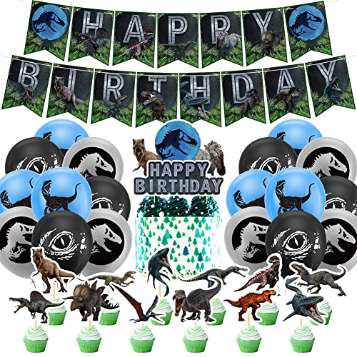 HGSHUO Dino Geburtstag Deko Jurassic Dinosaur Luftballon Tortendeko Kindergeburtstag Ballon Girlande Happy Birthday Banner Dinosaurier Geburtstagsdeko von HGSHUO