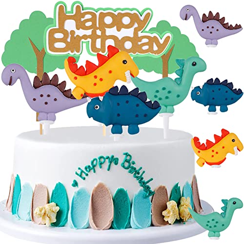 HGSHUO Dino Tortendeko Geburtstag Kuchen Deko Dinosaurier Cake Topper Tiere Torte Deko Kindergeburtstag Dschungel Party Kuchendeko Happy Birthday Geburtstagsdeko von HGSHUO