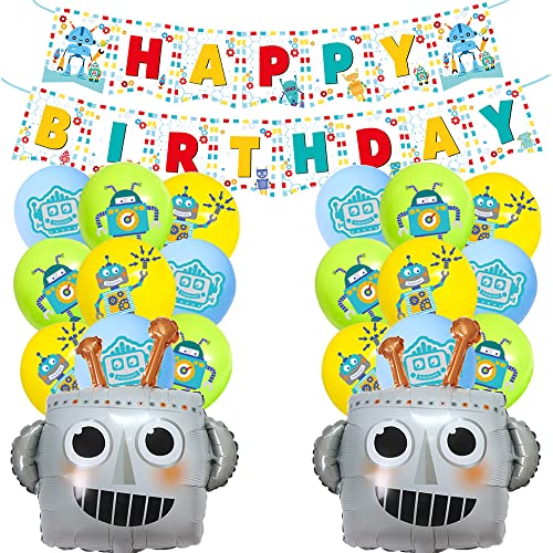 HGSHUO Folienballon Roboter Geburtstag Deko Ballons Roboter Geburtstagsparty Deko Latex Luftballon Girlande Happy Birthday Banner Kindergeburtstag Geburtstagsdeko 21 Stück von HGSHUO