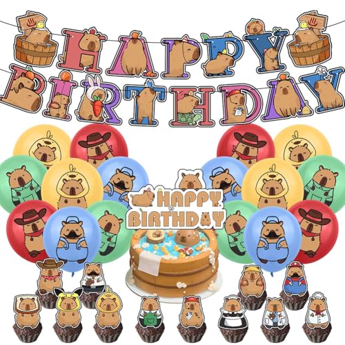 HGSHUO Geburtstag Deko Capybara Luftballon Tortendeko Tiere Ballon Girlande Happy Birthday Banner Kindergeburtstag Geburtstagsdeko Baby Shower von HGSHUO