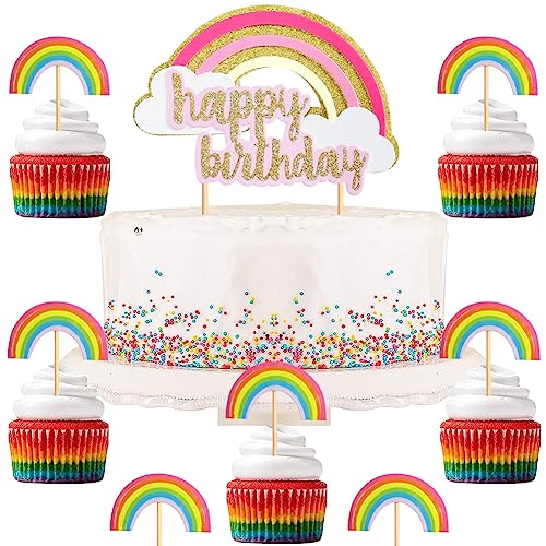 HGSHUO Regenbogen Tortendeko Geburtstag Kuchen Deko Regenbogen Cupcake Topper Happy Birthday Muffin Torte Deko Kommunion Hochzeit Baby Shower Kuchendeko Boho 41 Stück von HGSHUO