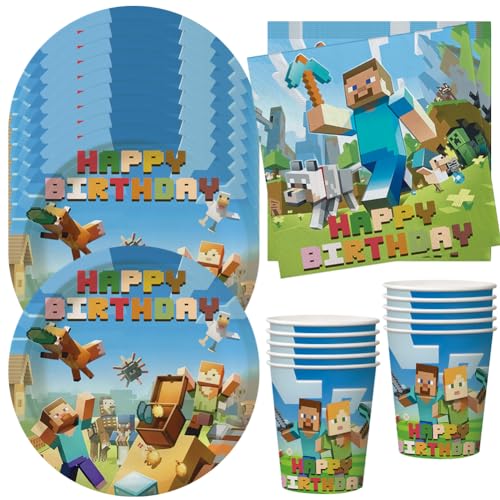 HGSHUO Spiel Partygeschirr Kindergeburtstag Deko Geburtstag Party Geschirr Videospiel Pappteller Becher Servietten Happy Birthday Tischdeko Set von HGSHUO