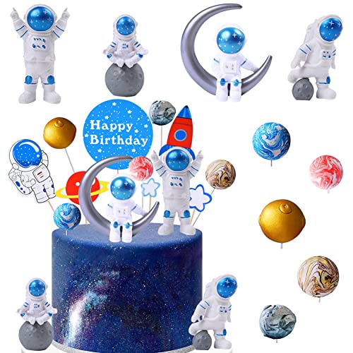 HGSHUO Tortendeko Astronauten Kuchen Deko Astronaut Figuren Geburtstag Kuchendeko Weltraum Cake Topper Happy Birthday Torte Deko Kindergeburtstag Kuchendekoration Geburtstagsparty 15 Stück von HGSHUO