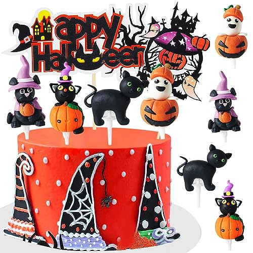 HGSHUO Tortendeko Halloween Kuchen Deko Kürbis Torte Deko Happy Halloween Cake Topper Fledermaus Ghost Kuchendeko Muffin Kuchen Topper Halloween Decoration B von HGSHUO