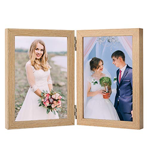 Holz Bilderrahmen Doppel Klappbar: 10x15cm Bilderrahmen Desktop Fotorahmen mit Glasfront Doppelrahmen Wand- und Tischbilderrahmen für Bilder (10 x 15 cm, Holz) von HGYB