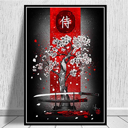 HGlSG DIY Malen nach Zahlen Japanischer Bushido-Kirschblüten-Samurai malen nach Zahlen Pinsel Mit Pinsel und Acrylfarbe Erwachsenenfarbe nach Zahlen Wohnaccessoires Z50x75cm(Kein Rahmen) von HGlSG