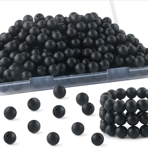 HHCFAST 160 Stück 12 mm Silikonperlen, Silikonperlen für Schlüsselanhängerherstellung, Großpackung Silikonperlen für Armbandherstellung, Halskette und runde Silikonperlen für Stifte (schwarz) von HHCFAST