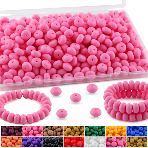 HHCFAST Silikon-Abakus-Perlen, 14 mm, Linsen-Silikonperlen für Schlüsselanhänger, Stifte und Bastelzubehör, Rosa, 220 Stück von HHCFAST