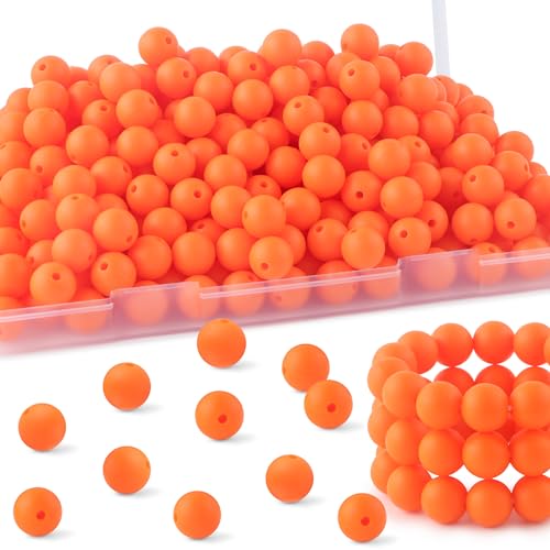 HHCFAST Silikonperlen für Schlüsselanhänger, 12 mm, Silikonperlen für die Herstellung von Armbändern, Halsketten, runde Silikonperlen für Stifte, Orange, 160 Stück von HHCFAST