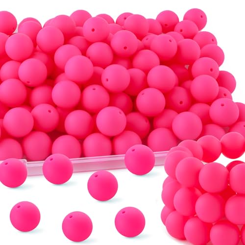 HHCFAST Silikonperlen für Schlüsselanhänger, Silikonperlen für Armbänder, Halsketten, runde Silikonperlen für Stifte, 19 mm, 65 Stück (Hot Pink) von HHCFAST