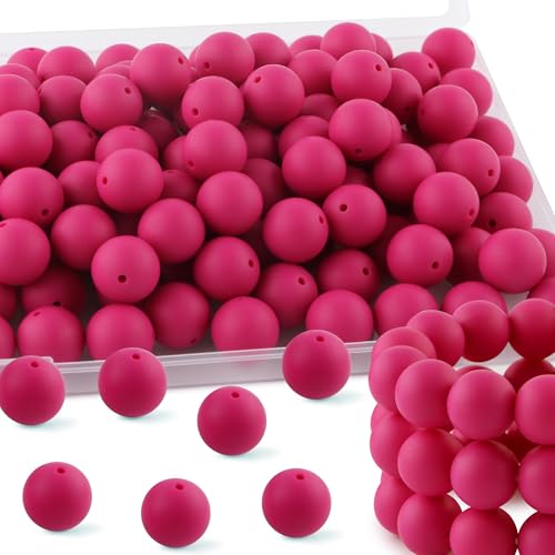 HHCFAST Silikonperlen für Schlüsselanhänger, Silikonperlen für Armbänder, Halsketten, runde Silikonperlen für Stifte, 19 mm, 65 Stück (Magenta) von HHCFAST