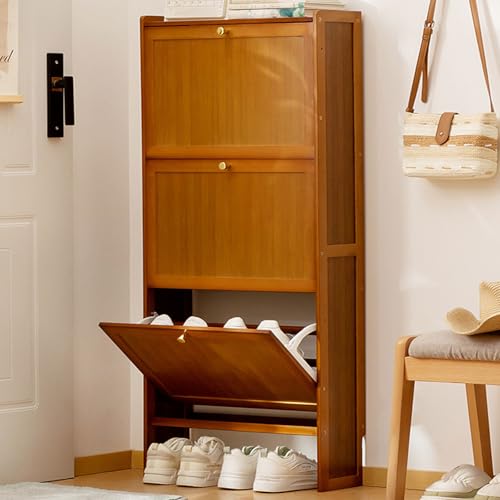 HHCTEBEC Schmaler Schuhschrank für Den Eingangsbereich, Schuh-Organizer mit 2/3 Klappschubladen Versteckter Schuhschrank Schmaler Aufbewahrungsschrank Freistehender Schuhregalschrank,70 * 17 * 120cm von HHCTEBEC