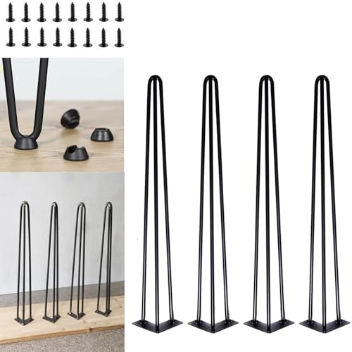 4 Stück DIY-Tischbeine aus Metall, Haarnadel-Tischbeine, 86 cm, 3 Stangen, moderne Möbelbeine für Schränke, Bänke, Stühle, Couchtische, Schreibtische, schwarze, robuste Möbelbeine aus Metall (Farbe: von HHGDS