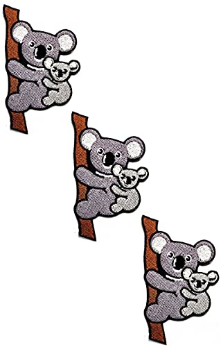 HHO Aufnäher Set 3 Stück Koala Patch Koala Niedlich Bär Tiere Australien Zoo Cartoon Kinder Bestickt Aufbügler Nähen auf Patches für T-Shirt Jeans Rucksäcke Jacken Kleid Kleidung von HHO CARTOON PATCH