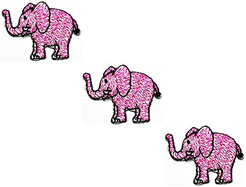 HHO Aufnäher Set 3 Stück Mini Elefant Niedlich Tier Rosa Aufkleber Cartoon Kinder Applikation Patches Elefant Aufbügler Aufbügler Aufnähen Patch Jacke T-Shirt Patch Nähen Aufbügeln Bestickt von HHO CARTOON PATCH