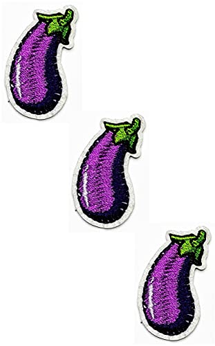 HHO Aufnäher Set 3 Stück Mini Lila Aubergine Patches Aubergine Gemüse Niedlich Cartoon Aufkleber Stickerei Jacke T-Shirt Patch Nähen Aufbügeln Besticktes Abzeichen Schild Kostüm von HHO CARTOON PATCH