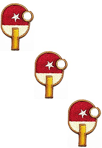 HHO Aufnäher Set 3 Stück Mini Rot Tischtennisschläger Patches Ping Pong Tischtennis Cartoon Logo Kid Baby Mädchen Jacke T Shirt Patch Aufnähen Eisen auf gesticktes Symbol Abzeichen von HHO CARTOON PATCH