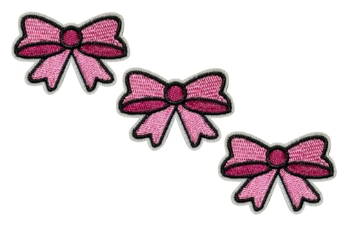 HHO Aufnäher Set 3 Stück Rosa Bowknot Bügelbilder Schmetterling Schleife Mädchen Kind Cartoon Stickerei Applikation Patch Zubehör DIY für Kleidung Rucksäcke T-Shirt Jeans Rock Westen Hut Tasche von HHO CARTOON PATCH