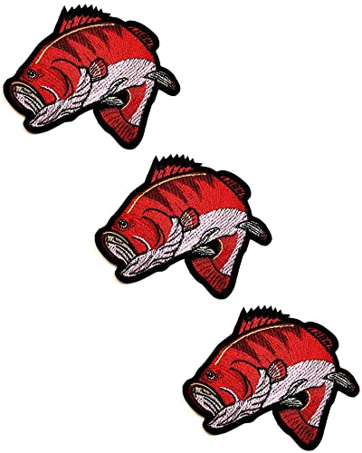 HHO Aufnäher Set 3 Stück Rot Barsch Fisch Angeln Patches Fisch Barsch Ozean Marine Cartoon Aufkleber Stickerei Jacke T-Shirt Patch Nähen Aufbügeln Bestickt Abzeichen Schild Kostüm von HHO CARTOON PATCH