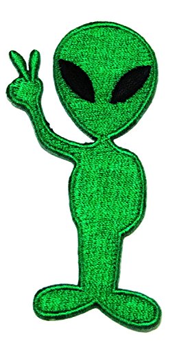 HHO Grüner Alien-Cartoon-Aufnäher, bestickt, DIY-Aufnäher, niedliche Applikation, zum Aufnähen oder Aufbügeln, Kinder-Bastelaufnäher für Taschen, Jacken, Jeans, Kleidung von HHO CARTOON PATCH