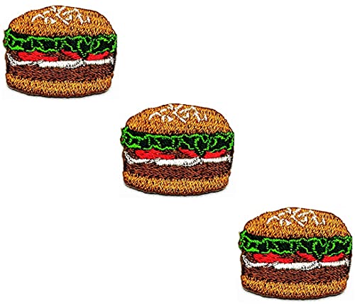 HHO Patch Set 3 Stück Mini Pretty Hamburger Bügelbilder Cheeseburger Hamburger Fast Food Cartoon bestickte Applikation Patch Zubehör DIY für Kleidung Rucksäcke T-Shirt Jeans Hut Tasche von HHO CARTOON PATCH