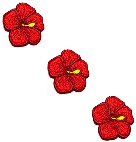 HHO Patch Set 3 Stück Mini Rote Hibiskus Blume Bestickte Patches Niedliche Hibiskusblume Kinder Cartoon Iron on Patches für DIY Dekoration T-Shirt Rucksack Hoodies Taschen Jeans von HHO CARTOON PATCH