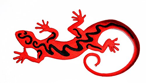 HHO Rote Eidechse Gekko Salamander Retro Hippie Fantasy Patch bestickt DIY Patches, niedliche Applikation zum Aufnähen oder Aufbügeln für Kinder, für Taschen, Jacken, Jeans, Kleidung von HHO CARTOON PATCH