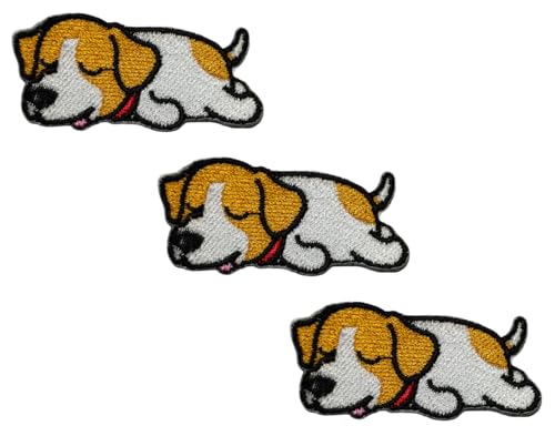 HHO Aufnäher Set 3 Stück Beagle Hund Aufkleber Cartoon Kinder Applikation Patches Welpe Aufbügler Aufbügler Patch Jacke T-Shirt Patch Nähen Aufbügeln Bestickt von HHO SKULL BIKER PATCH