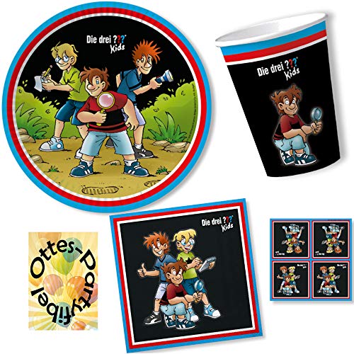 HHO Die DREI ???-Party-Set Fragezeichen-Kids-Party-Set Detektiv-Party-Set 36tlg. für 8 Spürnasen : 8 Teller 8 Becher 20 Servietten von HHO