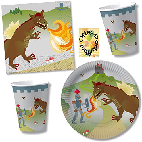 HHO Drachen und Ritter Party-Set 52tlg. für 16 Gäste : Teller Becher Servietten von HHO