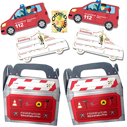 HHO Feuerwehr-Party-Spar-Set - 6 Einladungen + 6 Geschenkeboxen (# Sparset 2) von HHO