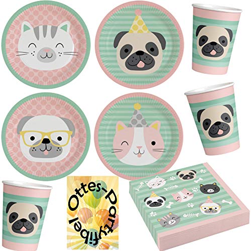 HHO Haus-Tier-Party-Set Pets-Party-Set Hund-Katzen-Party-Set 36tlg. für 8 Gäste Teller Becher Servietten von HHO