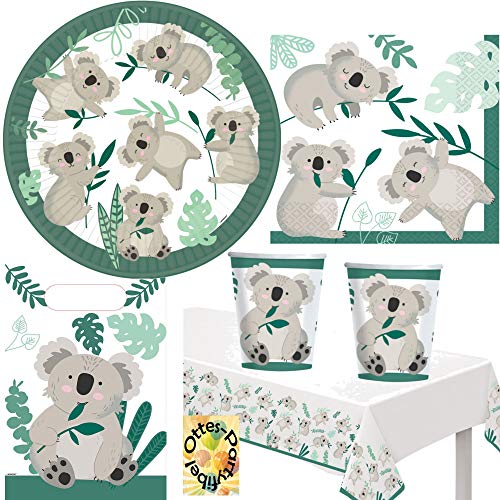 HHO Koala-Party-Set Koala-Partyset 41tlg. für 8 Gäste 8 Teller 8 Becher 16 Servietten 1 Tischdecke 8 Mitgebseltüten von HHO