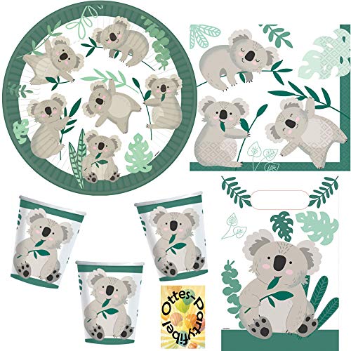 HHO Koala-Party-Set Koala-Partyset 64tlg. für 16 Gäste 16 Teller 16 Becher 16 Servietten 16 Mitgebseltüten von HHO