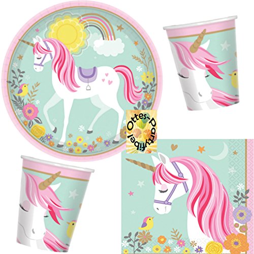 HHO Magical Unicorn Magisches Einhorn Partyset 48tlg. für 16 Kinder Teller Becher Servietten von HHO