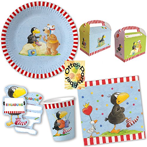 HHO Rabe Socke Party-Set 48tlg. für 6 Kinder : Teller Becher Servietten Einladung Geschenkboxen von HHO