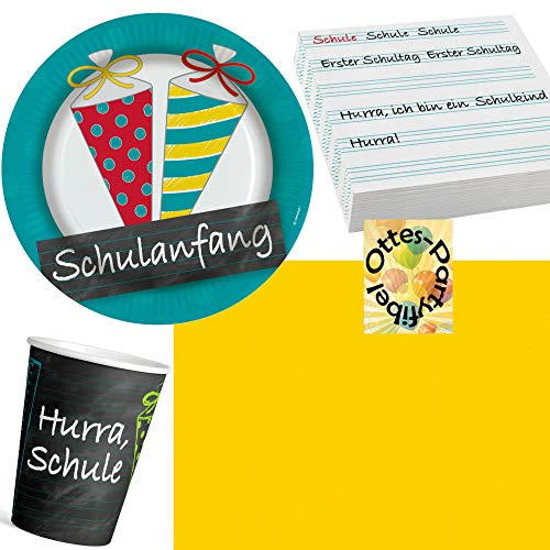 HHO Schulanfang-Party-Set Schuleinführung Partyset 54tlg. für 16 Gäste 20 Sevietten 16 Teller 16 Becher 2 Tischdecken von HHO