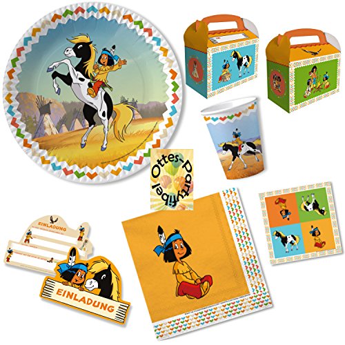 HHO Yakari Party-Set 76tlg. für 12 Kinder : Teller Becher Servietten Einladung Geschenkboxen von HHO